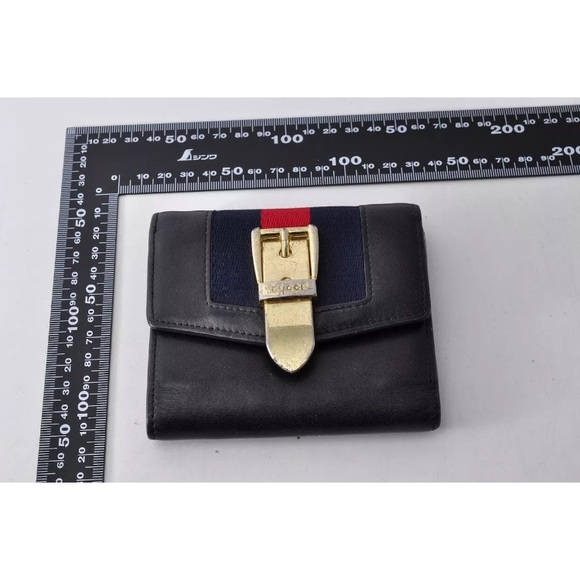 GUCCI Sherry Line Belt Clasp Tri-Fold Wallet Canvas Leather Used Unisex - Picture 3 of 11